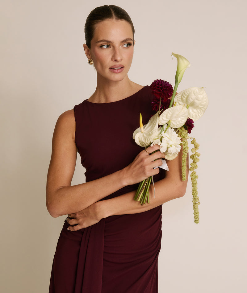 Drape Detail Stretch Sculpt Bridesmaid - Merlot