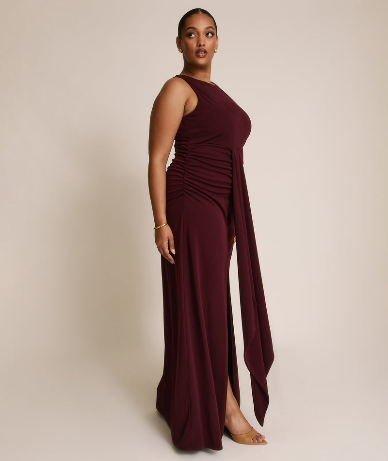 Drape Detail Stretch Sculpt Bridesmaid - Merlot