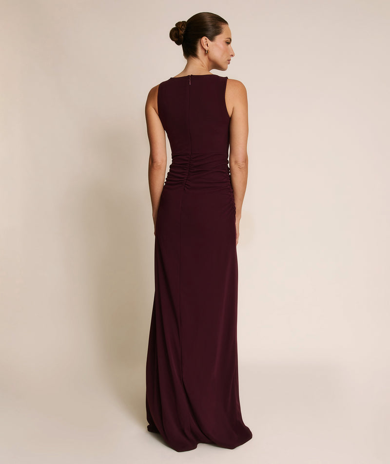 Drape Detail Stretch Sculpt Bridesmaid - Merlot