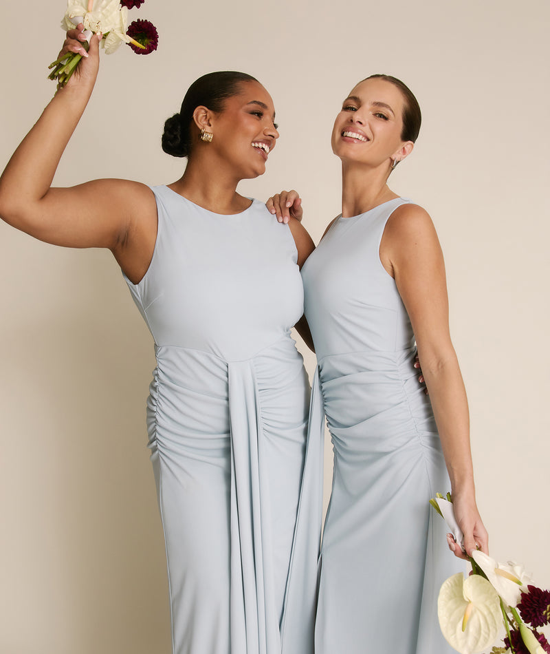 Drape Detail Stretch Sculpt Bridesmaid - Pale Blue