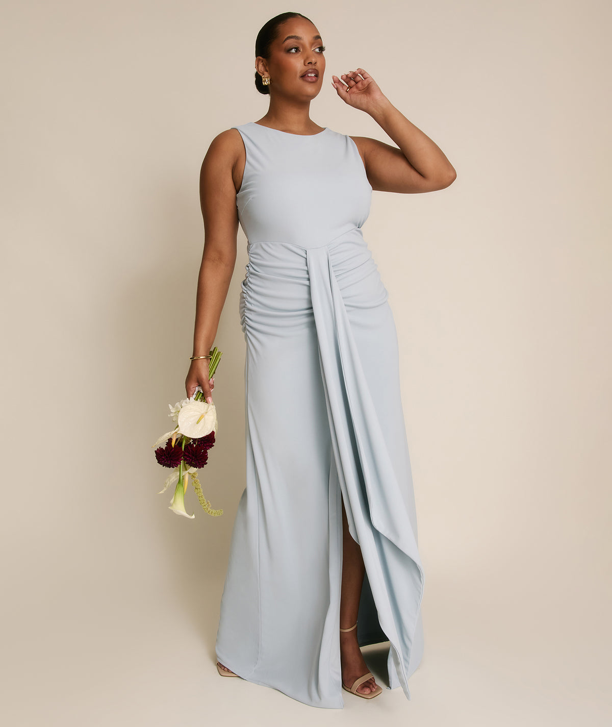 Drape Detail Stretch Sculpt Bridesmaid - Pale Blue
