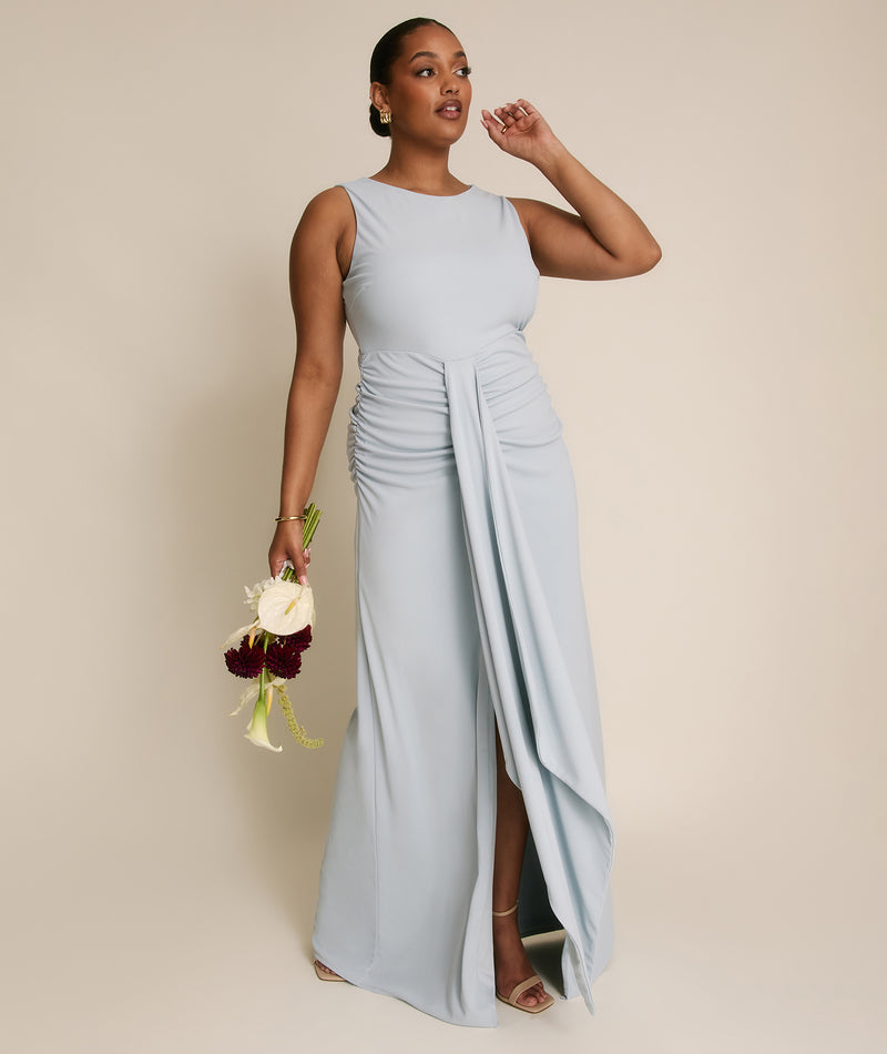 Drape Detail Stretch Sculpt Bridesmaid - Pale Blue