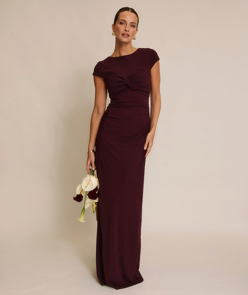 Twist Bust Stretch Sculpt Bridesmaid Dress - Merlot