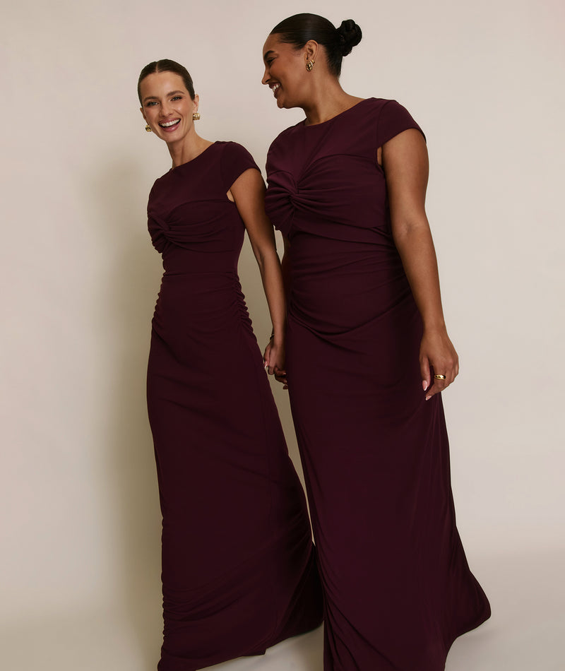 Twist Bust Stretch Sculpt Bridesmaid Dress - Merlot