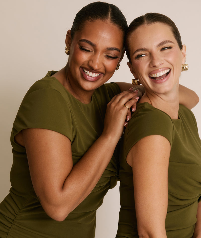 Twist Bust Stretch Sculpt Bridesmaid Dress - Fern Green