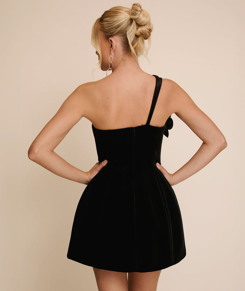 Velvet Corsage A-line Mini Dress - Black