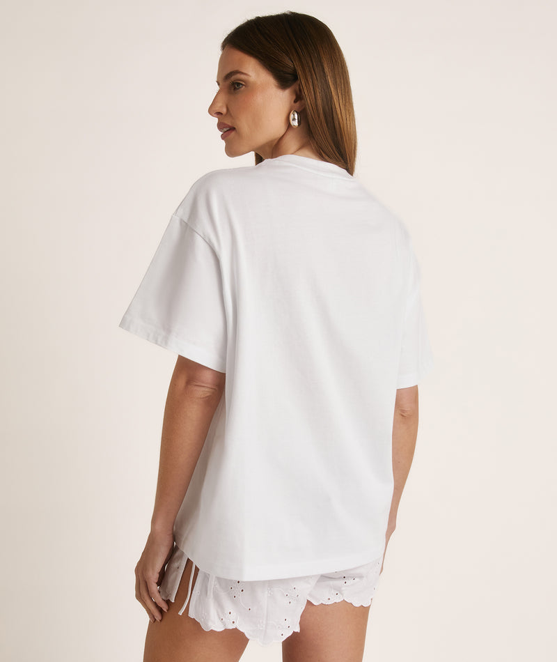 Wifey Champagne Coupe Beaded Tee – White