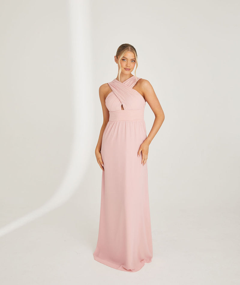 Cross Neck Chiffon Bridesmaid Dress - Peony Pink Six Stories Cross Neck Chiffon Bridesmaid Dress - Peony Pink Six Stories