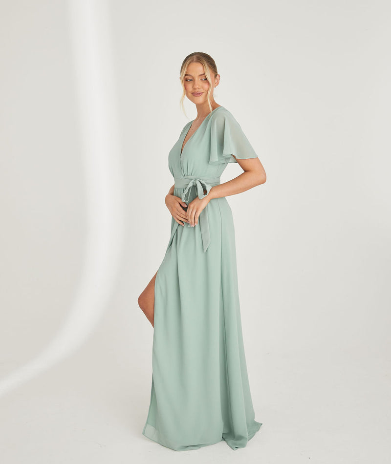 Wrap Tie Chiffon Bridesmaid Dress Sage
