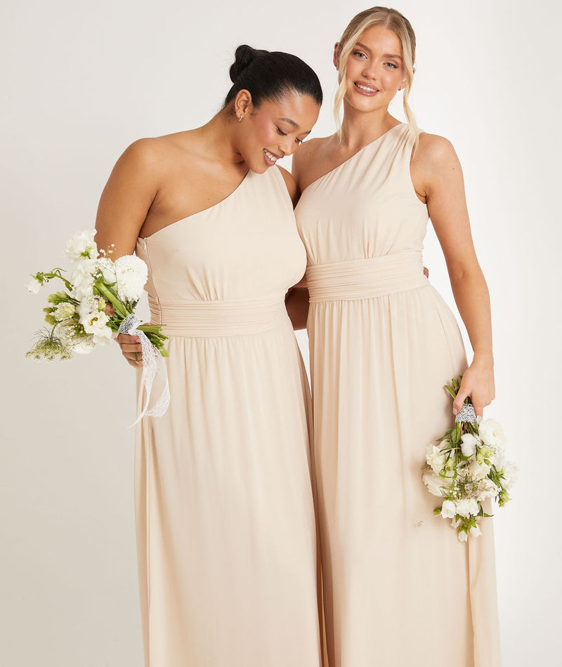 One Shoulder Chiffon Bridesmaid Dress - Butter Cream Six Stories One Shoulder Chiffon Bridesmaid Dress - Butter Cream Six Stories