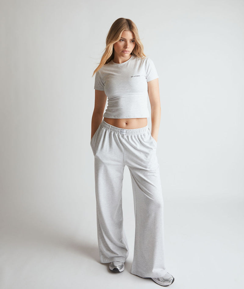 Soft Wide Leg Lounge Trousers Grey Marl