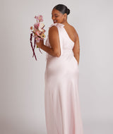 Bow One Shoulder Satin Bridesmaid Dress - Pale Pink