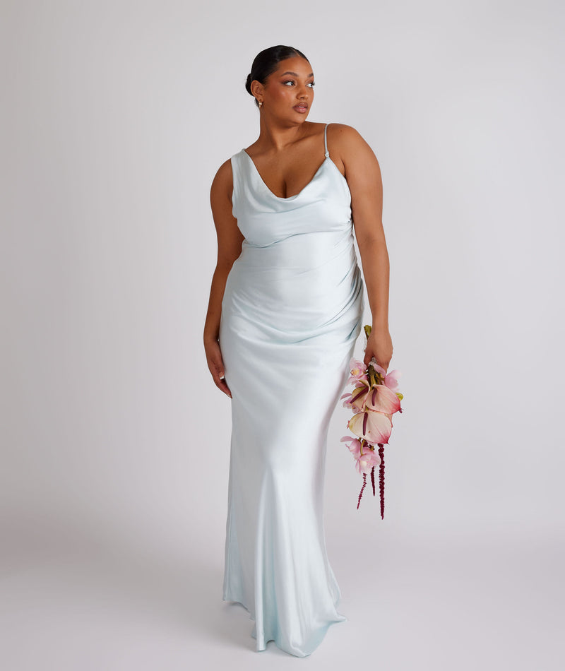 Cowl Asymmetrical Satin Bridesmaid Dress - Ice Blue Six Stories Cowl Asymmetrical Satin Bridesmaid Dress - Ice Blue Six Stories