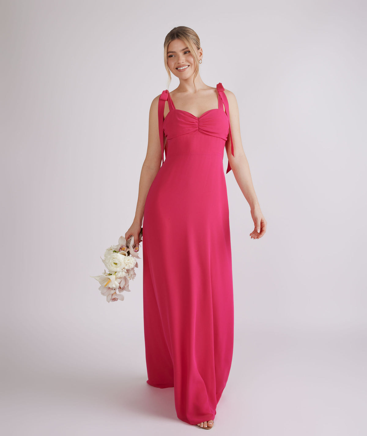 strapless open back dress Bow One Shoulder Satin Bridesmaid Dress