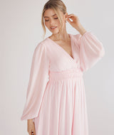 Balloon Sleeve Chiffon Bridesmaid Dress  - Pale Pink