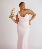 Cowl Front Asymmetrical Chiffon Bridesmaid Dress - Pale Pink