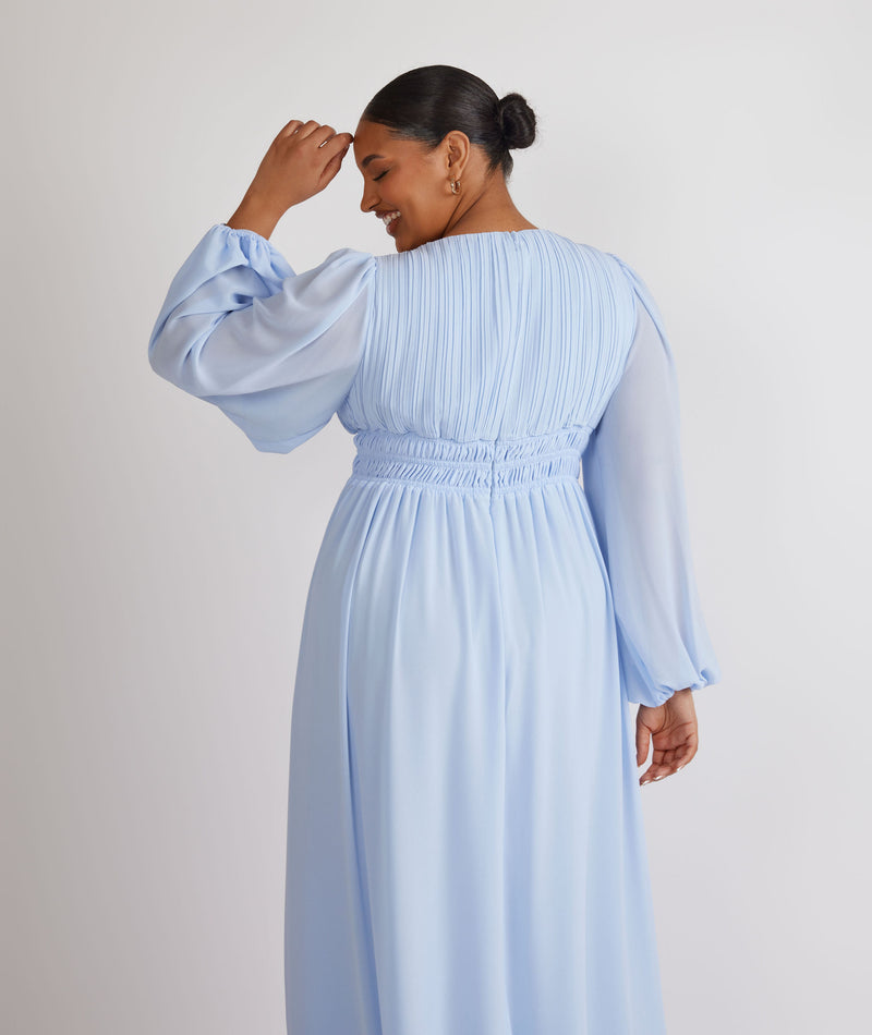 Balloon Sleeve Chiffon Bridesmaid Dress - Cornflower Blue Six Stories Balloon Sleeve Chiffon Bridesmaid Dress - Cornflower Blue Six Stories