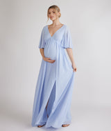 Plunge Maternity Chiffon Bridesmaid Dress - Cornflower Blue