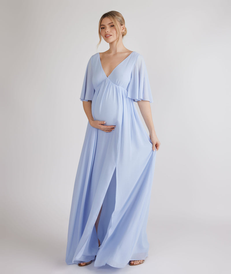 Plunge Maternity Chiffon Bridesmaid Dress - Cornflower Blue Plunge Maternity Chiffon Bridesmaid Dress - Cornflower Blue