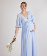 Plunge Maternity Chiffon Bridesmaid Dress - Cornflower Blue