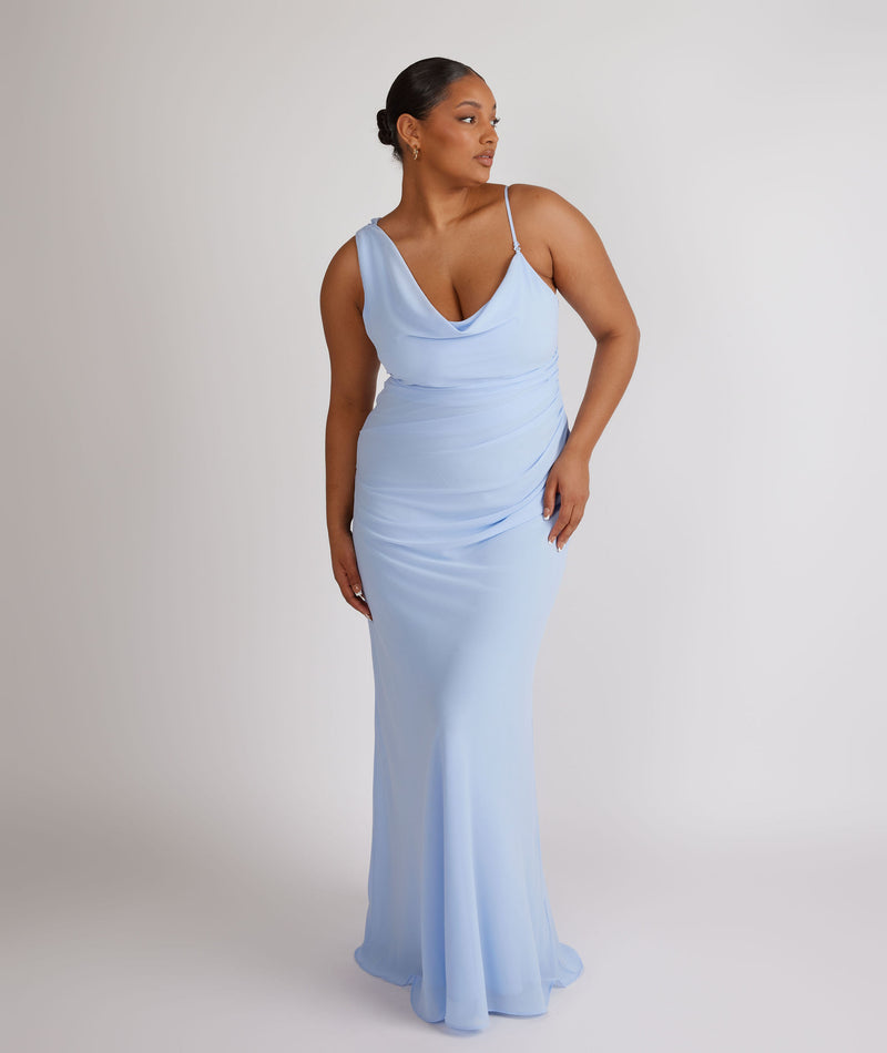 Cowl Asymmetrical Chiffon Bridesmaid Dress Cornflower Blue – Six
