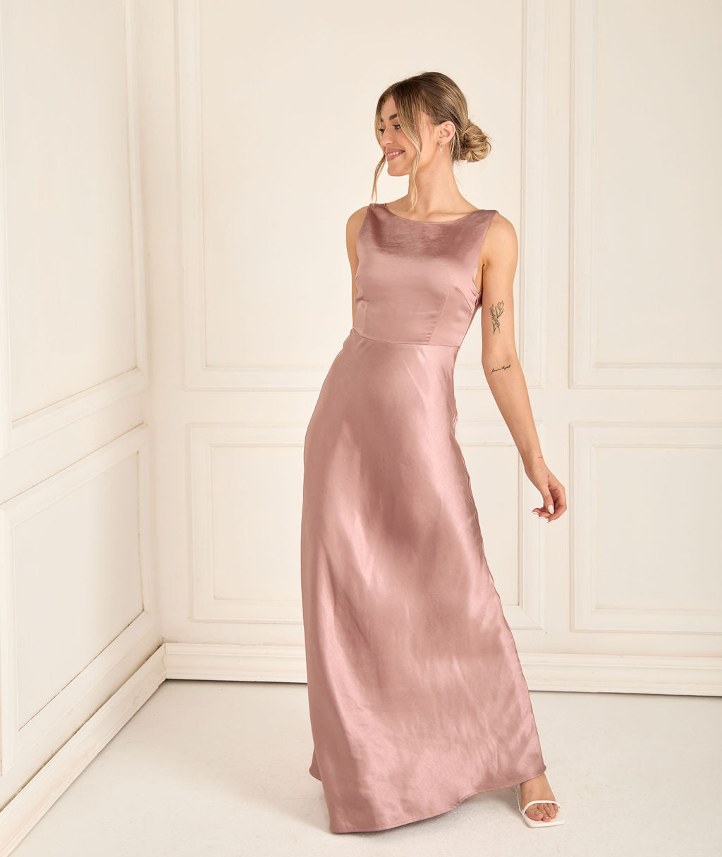 Cami Cowl Satin Bridesmaid Dress - Rose