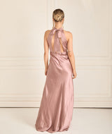 Halter Neck Satin Bridesmaid Dress - Rose
