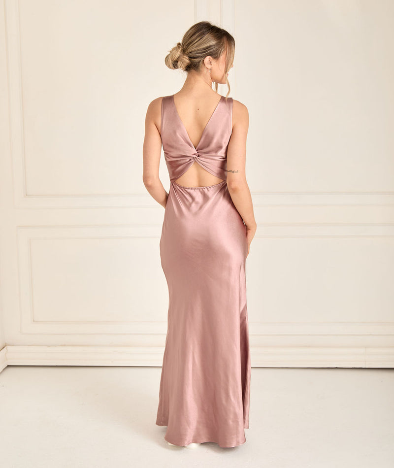 Twist Back Satin Bridesmaid Dress - Rose