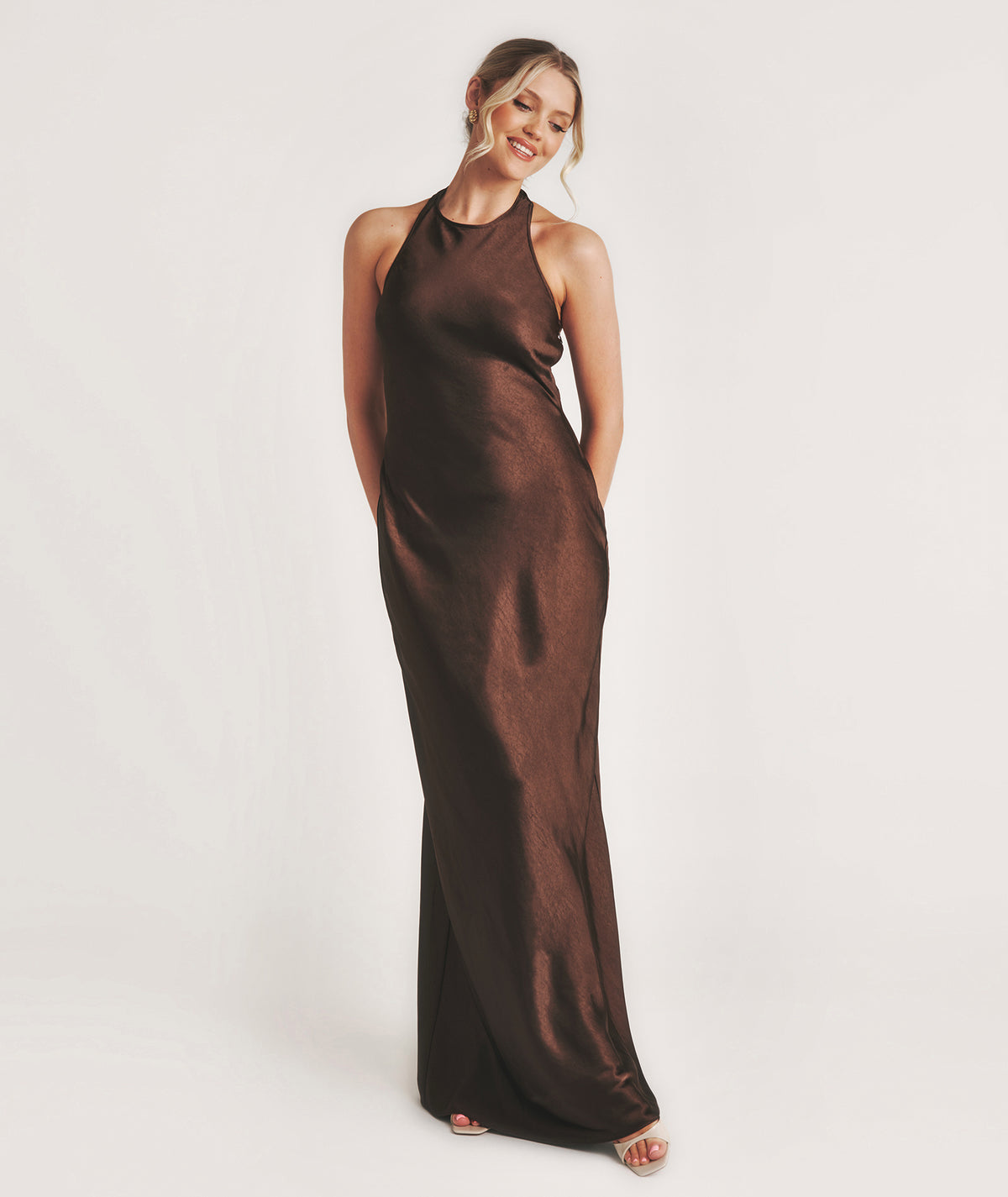 chocolate brown bridesmaid dresses australia Satin Bridesmaid Dress Prom Dress Brown XL Cameron Espresso by Grace Loves Lace main image 0