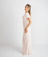 Square Neck Flutter Sleeve Crepe Bridesmaid Dress - Blush