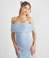 Bardot Gathered Crepe Bridesmaid Dress - Pale Blue