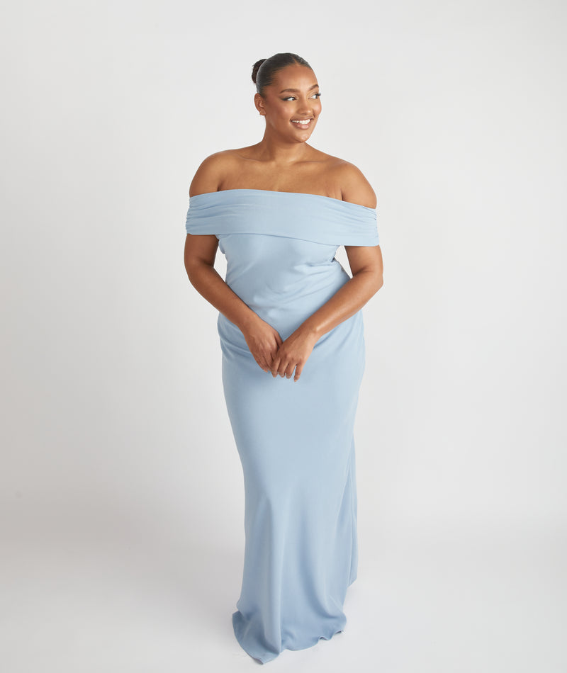 Bardot Crepe Bridesmaid Dress - Pale Blue Bardot Crepe Bridesmaid Dress - Pale Blue