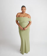 Bardot Gathered Crepe Bridesmaid Dress - Sage