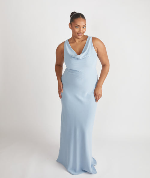 Cowl Front Crepe Bridesmaid Dress - Blush