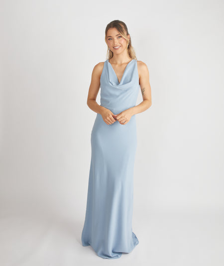 Cowl Front Crepe Bridesmaid Dress - Almond