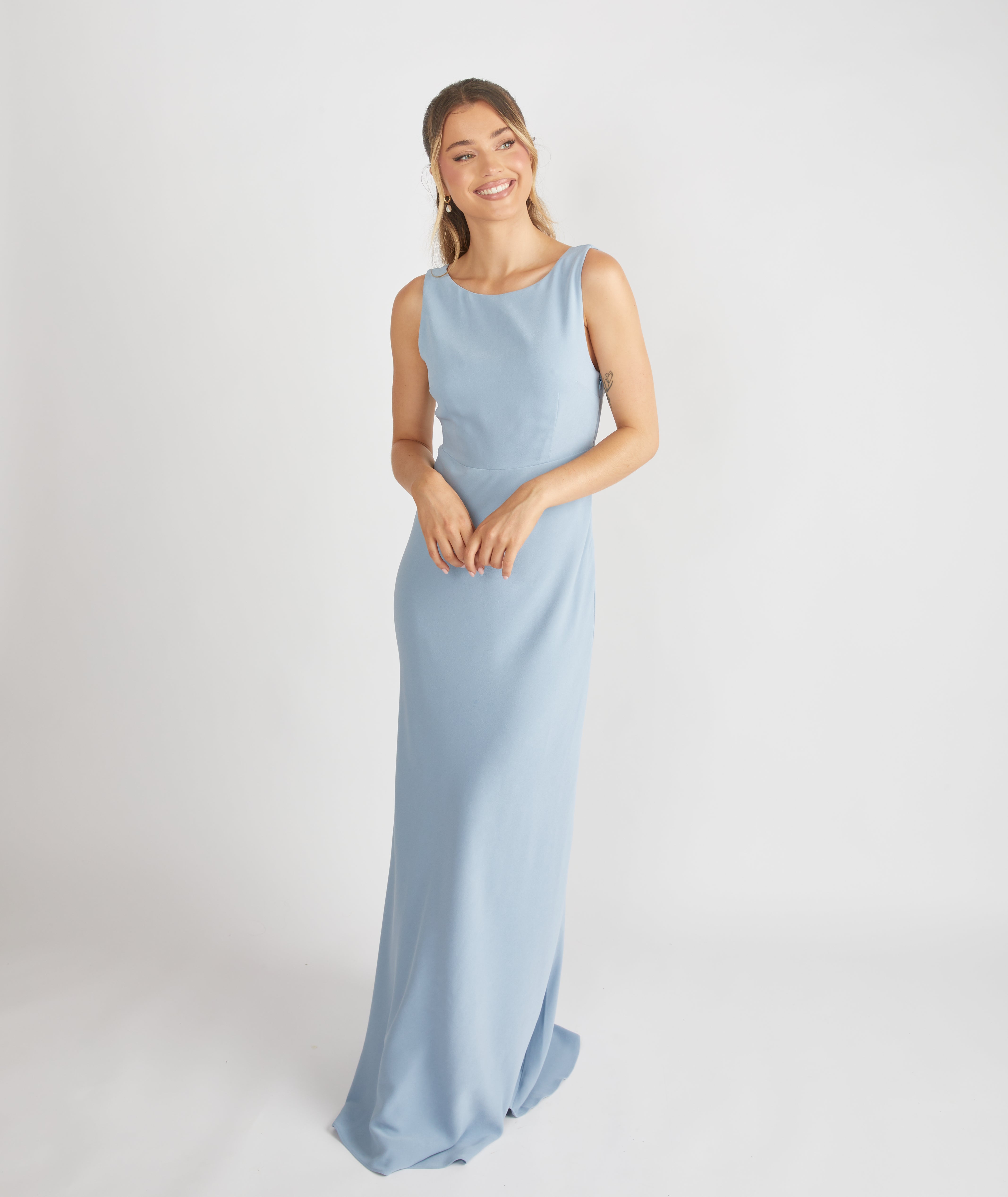 Cowl Back Crepe Bridesmaid Dress - Pale Blue – Six Stories