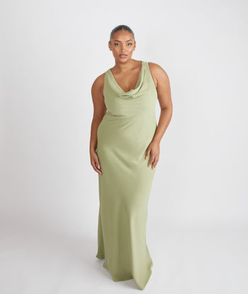 Cowl Back Crepe Bridesmaid Dress - Sage