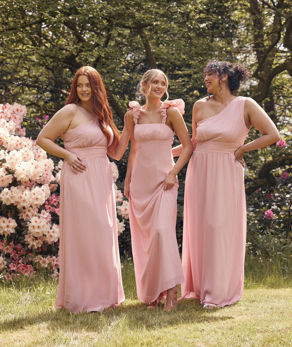 Cross Neck Pleated Waist Chiffon Bridesmaid Dress Cornflower Blue