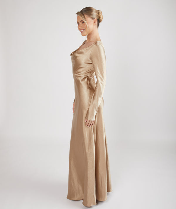 Wrap Tie Satin Bridesmaid Dress - Champagne