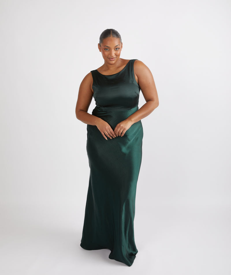 Cowl Back Satin Bridesmaid Dress Emerald Six Stories