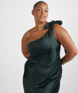 Bow One Shoulder Satin Bridesmaid Dress - Emerald