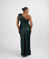 Bow One Shoulder Satin Bridesmaid Dress - Emerald