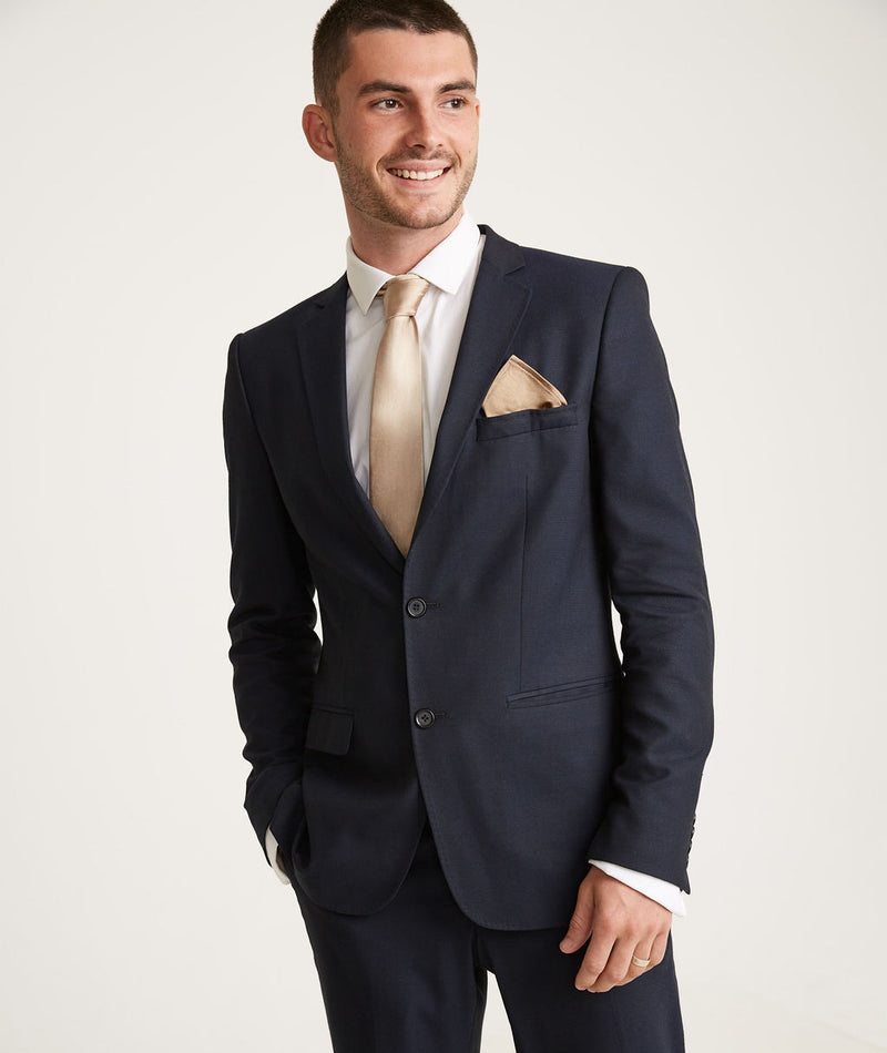 Bride Navy Blue Tux With Champagne Tie Men's Satin Tie