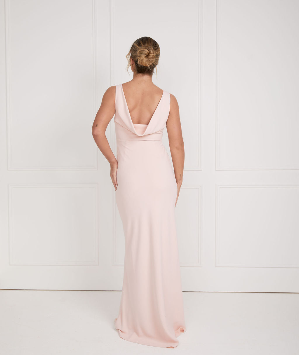 Cowl Back Crepe Bridesmaid Dress - Almond