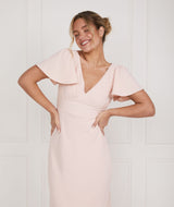 Flutter Sleeve V Neck Crepe Bridesmaid Dress - Blush