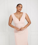 V Neck Crepe Bridesmaid Dress - Blush