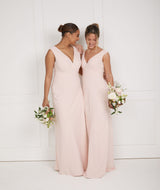 V Neck Crepe Bridesmaid Dress - Blush