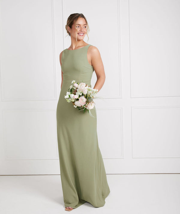 Cowl Back Crepe Bridesmaid Dress - Sage