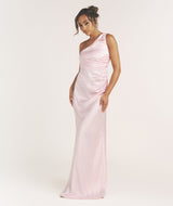 One Shoulder Satin Bridesmaid Dress - Pale Pink