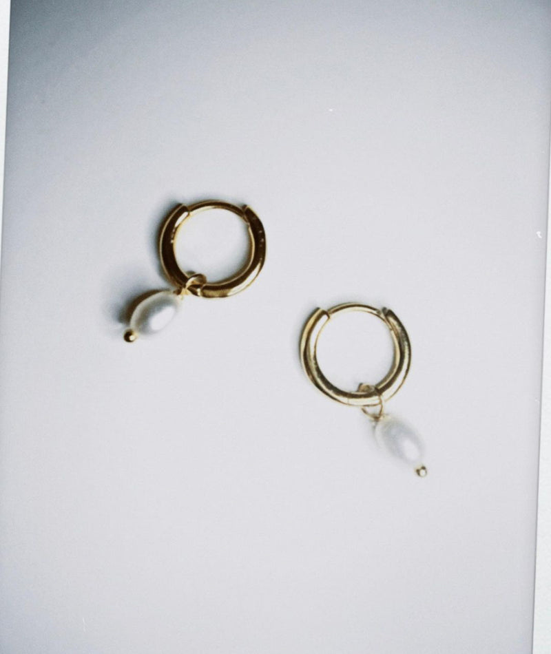 Pearl Drop Huggie Hoop Earrings - Gold